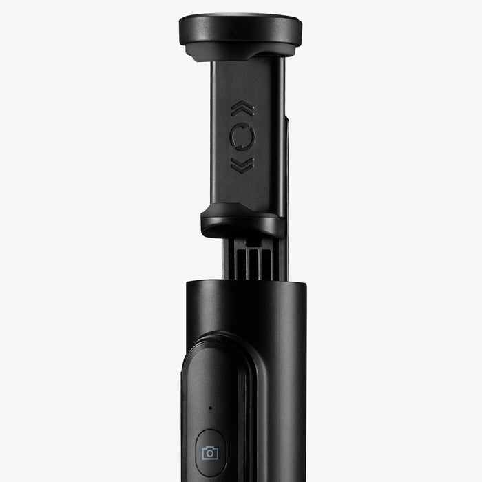 AMP09336 - Tripod Selfie Stick S541W in Black showing the front, focusing on the phone holder and camera snap button