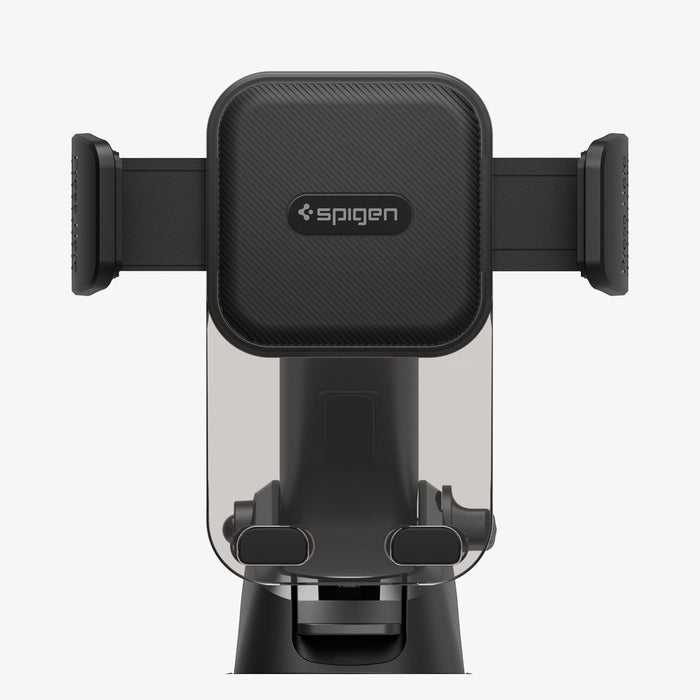 ACP08312 - Universal Dashboard Car Mount | TS35-1 showing front close-up render of car mount head with textured diagonal grip pad Spigen logo silicone padded bracket arms and bottom foot supports