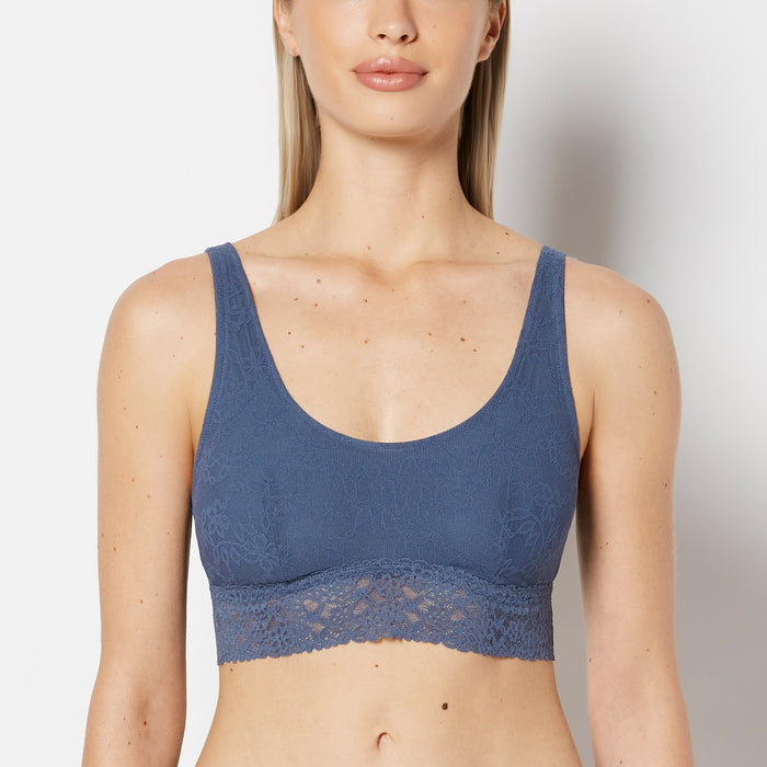 Unlined Scoop Bralette in Ultra Lace in Vintage Indigo