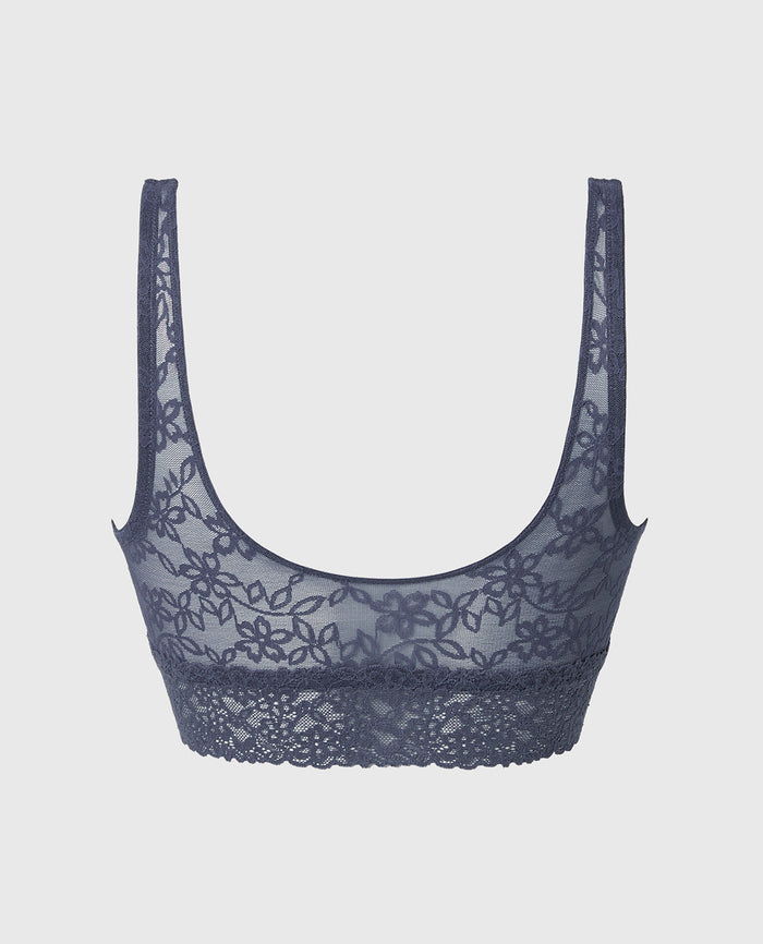 Unlined Scoop Bralette in Ultra Lace in Vintage Indigo