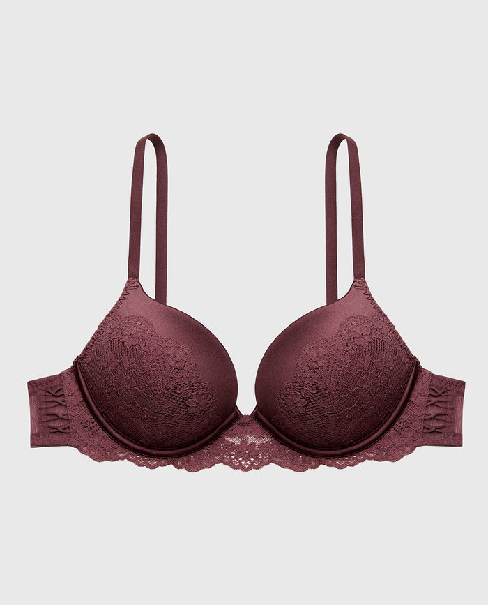 Up 2 Cup Plunge Bra with Timeless Lace Up Detail in Plum Wine