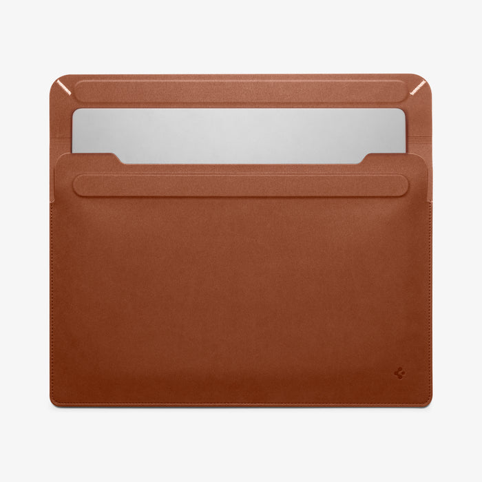 AFA06416 - Spigen Valentinus MacBook Sleeve partially opened revealing laptop sticking out
