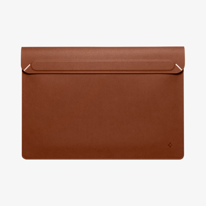 AFA06416 - Spigen Valentinus MacBook Sleeve front view with magnetic flap closure in brown leather finish