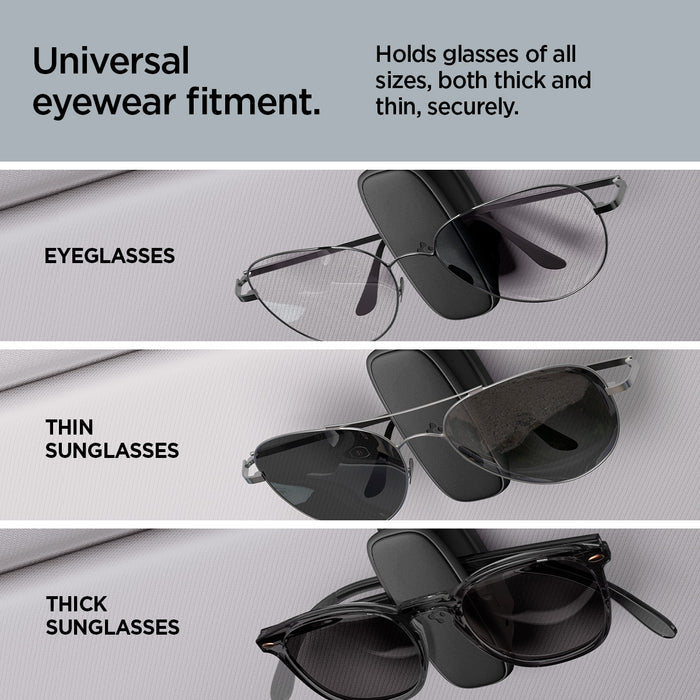 ACP08824 - Visor Sunglass Holder SH100 in Black showing the universal eyewear fitment, hold glasses of all sizes, both thick and thin, securely
