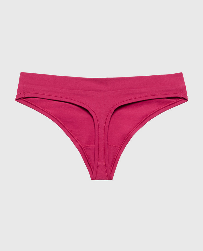 Wide Waist Cotton Thong in Sangria