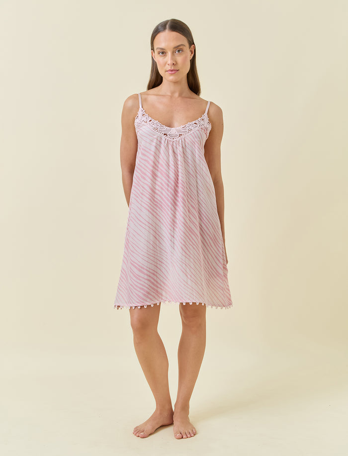 Zebra Lace Front Midi Nightgown