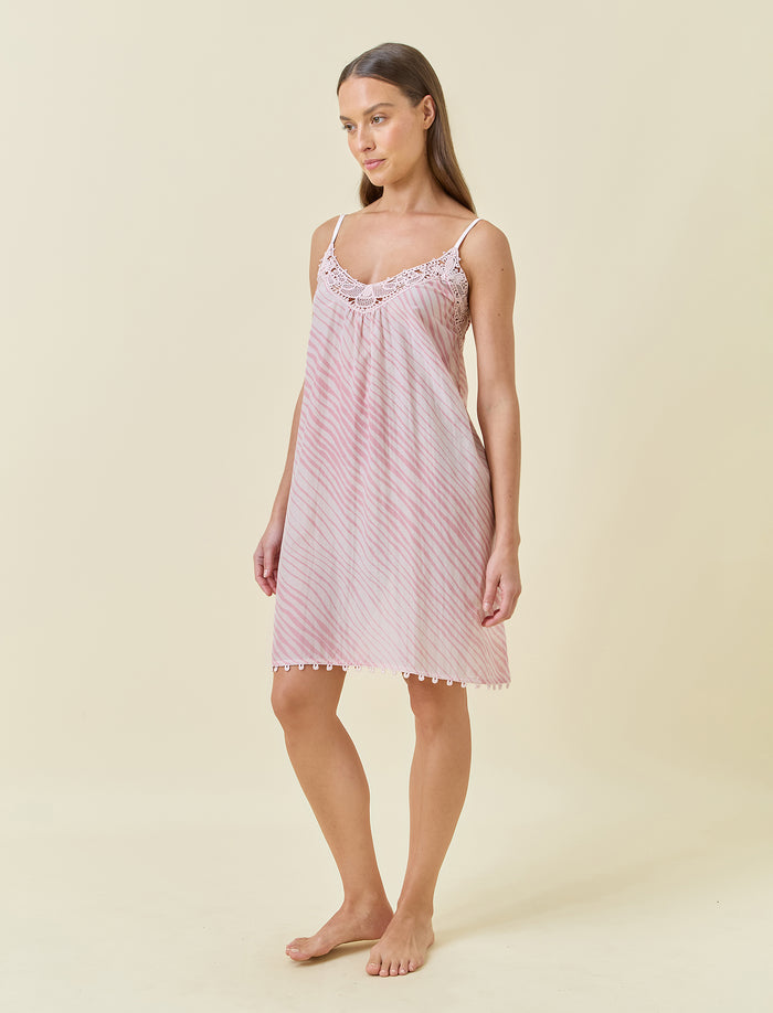 Zebra Lace Front Midi Nightgown